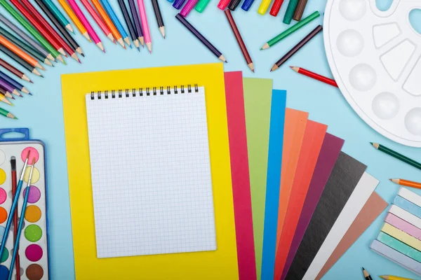 Blank Sheet Paper Math Notebook Art School Supplies Painting Blue — Fotografia de Stock