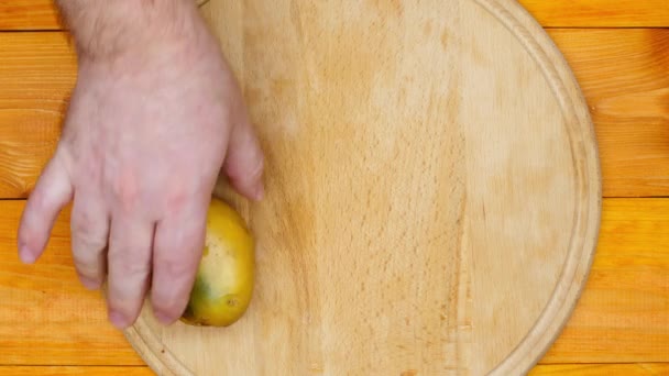 Cook Preparing Peel Potatoes Man Lays Out Raw Fresh Potatoes — Stock Video