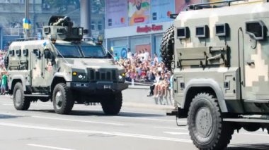Kyiv, Ukraine 08.24.2021 Armored personnel carrier Varta with an anti-tank system and a machine gun on Maidan Nezalezhnosti. Armed Forces of Ukraine. War in Ukraine