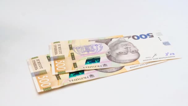 Recalculation Money Hands Count Ukrainian Hryvnia Bills White Background Slow — 비디오