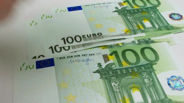 Recalculation Money Hands Count European Euro Bills White Background One — стоковое видео