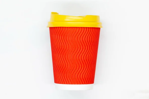 Paper Coffee Cup Red Craft Paper Coffee Cup Yellow Plastic — 스톡 사진