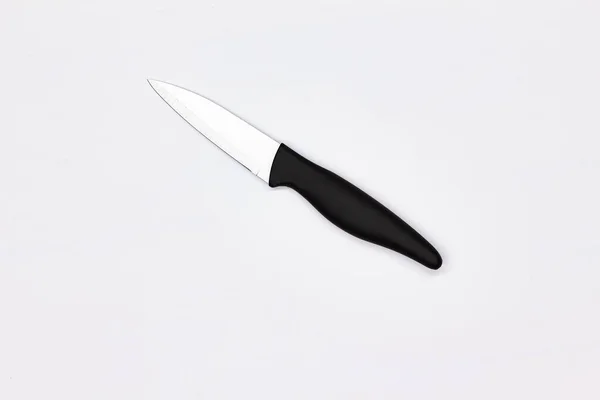 Kitchen Knife Vegetables White Background Chef Butchers Knife Peeling Cutting — Zdjęcie stockowe