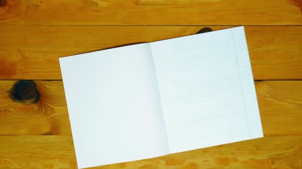 Back School Notebook Blank Page Table Diary Oblique Line Orange — Vídeo de Stock