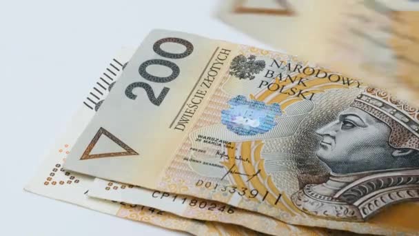 Ricalcolo Del Denaro Mani Contano Banconote Polacche Zloty Sfondo Bianco — Video Stock