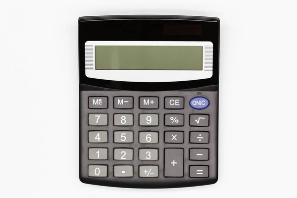 具有大按钮的计算器 其白色背景上的数字屏幕为空 孤立无援太阳能金融计算器 用于数学计算的电子计算机 商务办公用品 — 图库照片