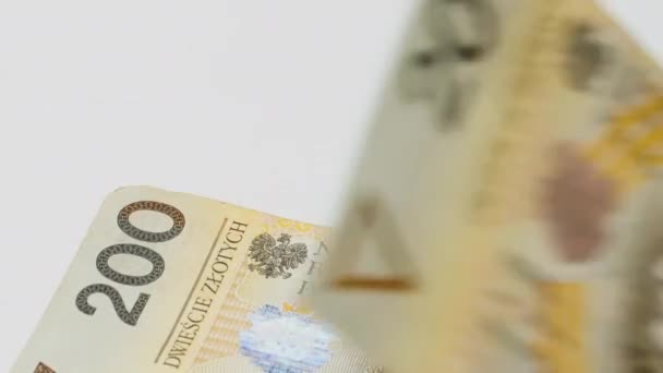 Dinero Polaco Zloty Recalculación Dinero Aislado Mano Cuenta Billetes Papel — Vídeos de Stock