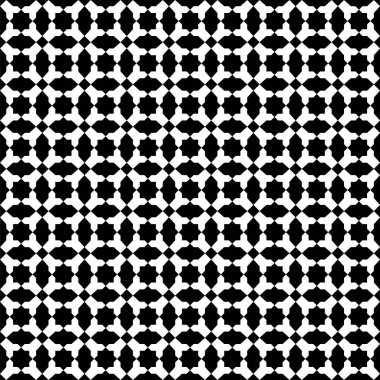 Geleneksel İslami süslemelere dayanan geometrik, pürüzsüz desen. Siyah ve beyaz.