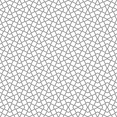 Geleneksel İslami sanata dayalı kusursuz geometrik süsleme. Siyah renk çizgileri. Kumaş, tekstil, kapak, ambalaj kağıdı, arka plan için harika tasarım..