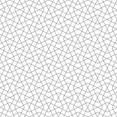 Geleneksel İslami sanat eserine dayanan kusursuz geometrik süs. Siyah renkli ince çizgiler. Kumaş, tekstil, kapak, ambalaj kağıdı, arka plan için harika tasarım..