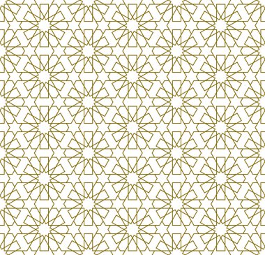 Geleneksel İslam sanatına dayanan kusursuz geometrik süs. Kahverengi renk. Ortalama kalınlık çizgileri. Kumaş, tekstil, kapak, ambalaj kağıdı ve arka plan için harika tasarım..