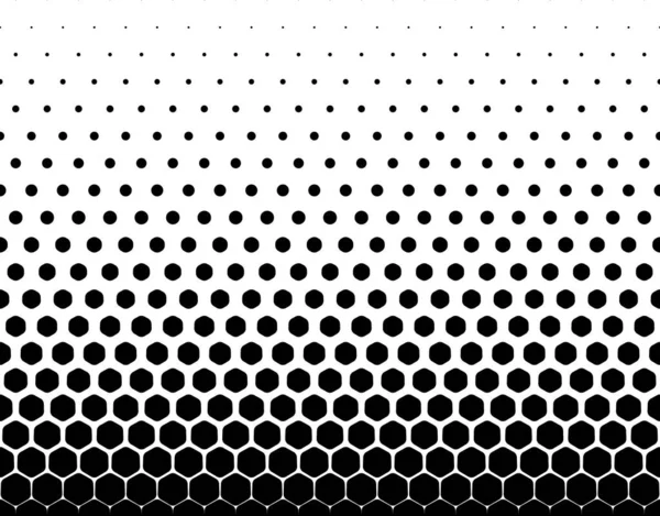 Seamless Halftone Vector Background Hexagons Turning Circles Middle Fade Out — Stock Vector