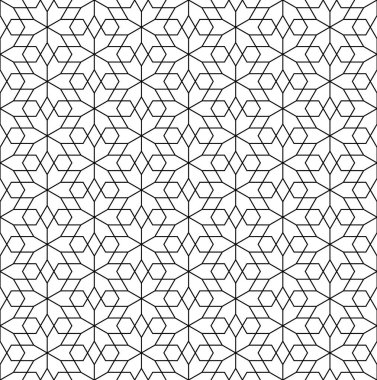 Geleneksel İslami sanat eserine dayanan kusursuz geometrik süsleme. Siyah renkli çizgiler. Kumaş, tekstil, kapak, ambalaj kağıdı, arka plan için harika tasarım..