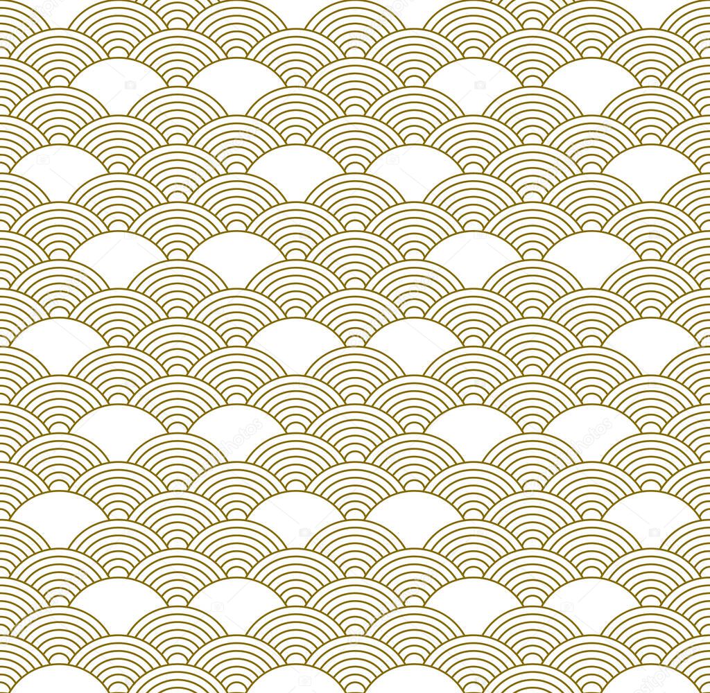 Seamless Geometric Pattern. Japanese Waves. Brown Radial Lines.