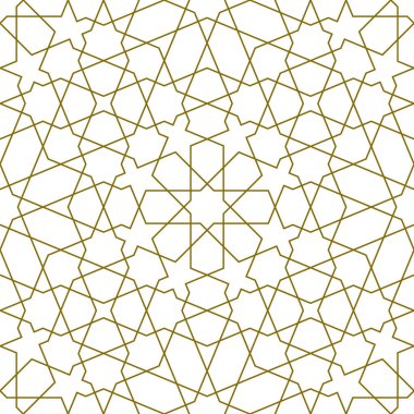 Geleneksel İslami sanata dayalı kusursuz geometrik süsleme. Kahverengi çizgiler. Kumaş, tekstil, kapak, ambalaj kağıdı, arka plan için harika tasarım..