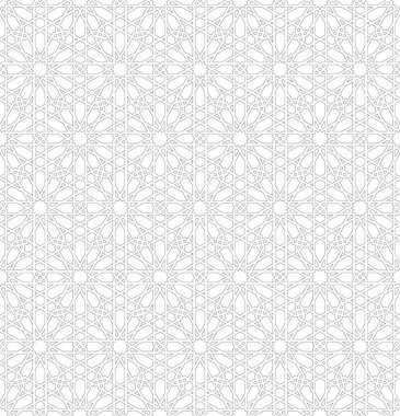 Geleneksel İslami sanata dayalı kusursuz geometrik süsleme. Siyah renkli hatlar. Kumaş, tekstil, kapak, ambalaj kağıdı, arka plan için harika tasarım..
