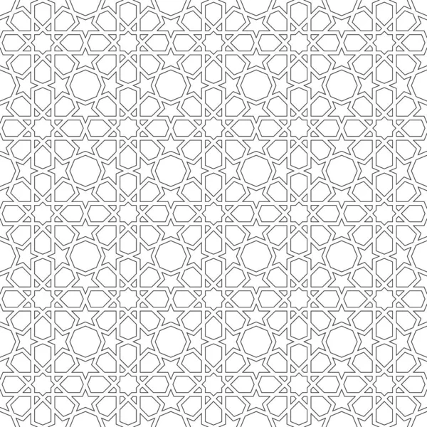 Geleneksel İslami sanata dayalı kusursuz geometrik süsleme. Siyah renkli hatlar. Kumaş, tekstil, kapak, ambalaj kağıdı, arka plan için harika tasarım..