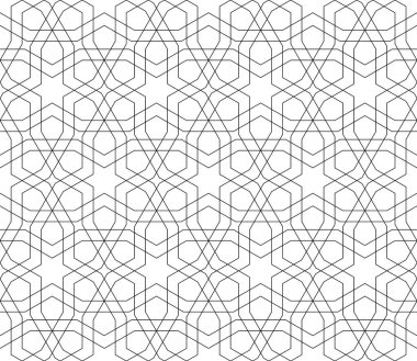 Geleneksel İslami sanat eserine dayanan kusursuz bir arka plan. Siyah renk. Kumaş, tekstil, kapak, ambalaj kağıdı, arkaplan için harika bir tasarım..