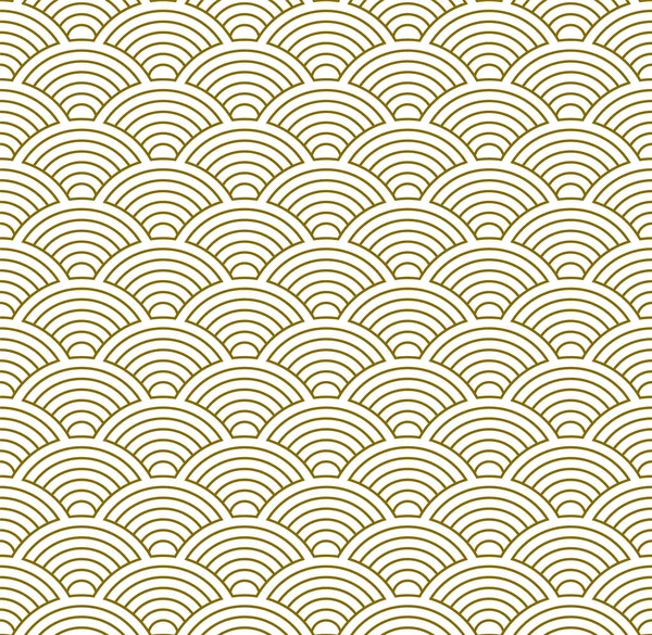 Seamless Geometric Pattern Brown Radial Lines Japanese Waves — Stock Vector