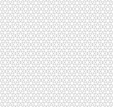 Geleneksel İslami sanat eserine dayanan kusursuz geometrik süs. Siyah renkli ince çizgiler. Kumaş, tekstil, kapak, ambalaj kağıdı, arka plan için harika tasarım..