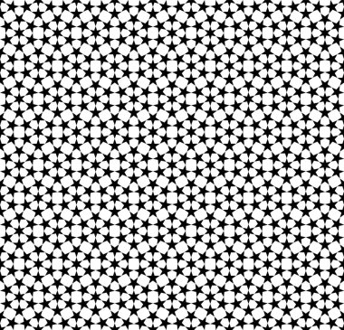 Geleneksel İslami süslemelere dayanan geometrik, pürüzsüz desen. Siyah ve beyaz.