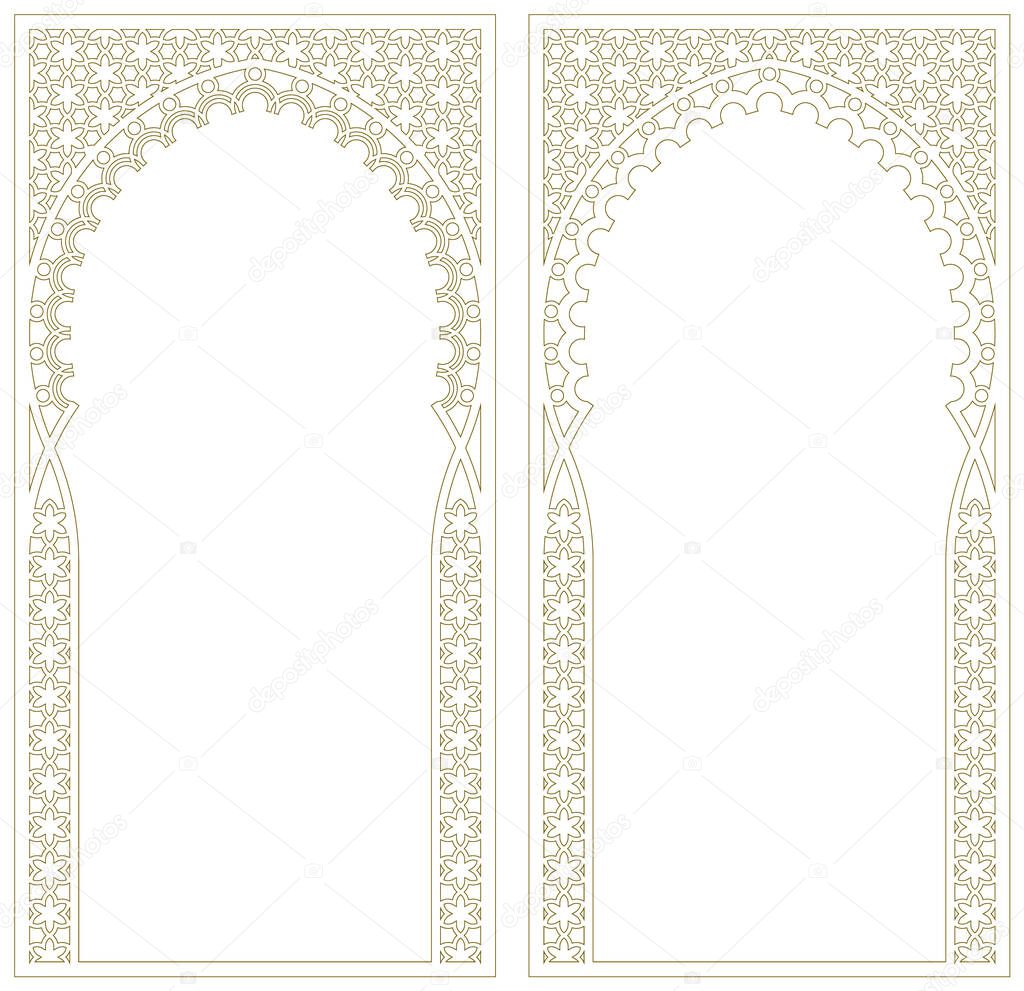 Rectangular frame with Arabic pattern and curly frame. Proportion 1x2. Contoured lines