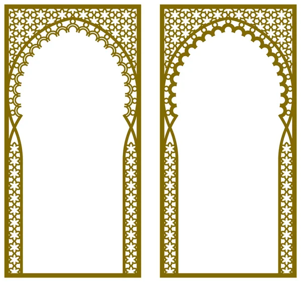 Ορθογώνιο Πλαίσιο Αραβικό Μοτίβο Και Σγουρό Πλαίσιο Αναλογία 1X2 — Διανυσματικό Αρχείο