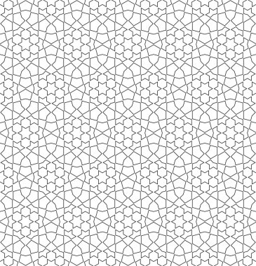 Geleneksel İslami sanata dayalı kusursuz geometrik süsleme. Siyah renk çizgileri. Kumaş, tekstil, kapak, ambalaj kağıdı, arka plan için harika tasarım..