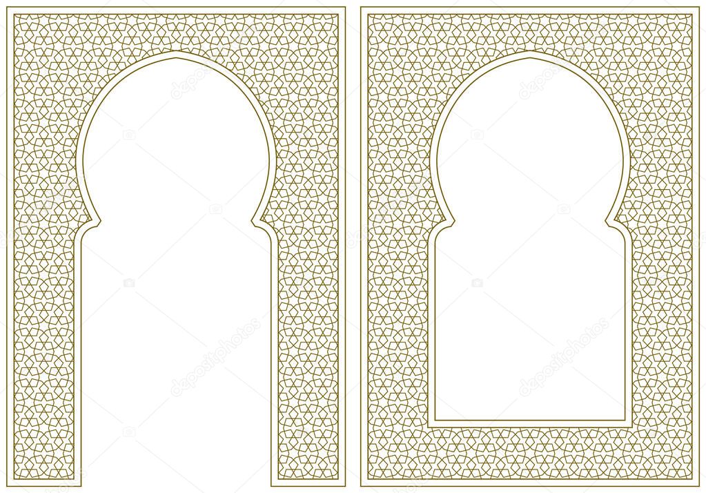 Two frames and an arch . Ornament in Arabic geometric style. Proportion A4