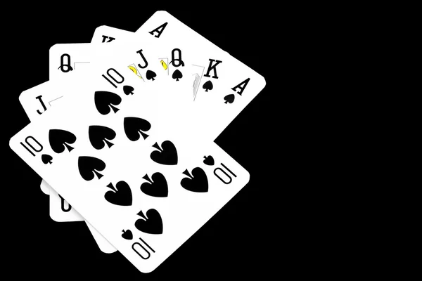 Royal flush hand på svart bakgrund — Stockfoto