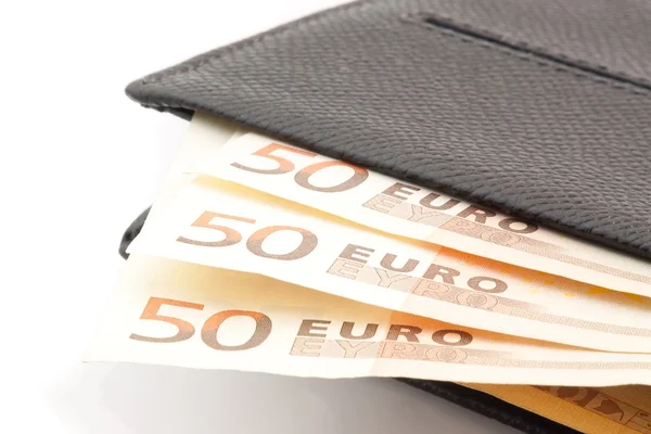 50 euro banknotes in leather wallet — Stock Photo, Image