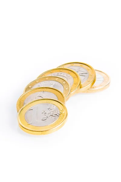 Crisis of eurozone, six euro coins — Stock Photo, Image