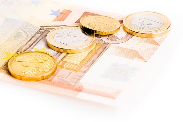 Geld Euromünzen und Banknoten — Stockfoto