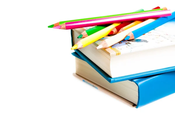 Χρόνο στο σχολείο, βιβλία και πολύχρωμα μολύβια — Φωτογραφία Αρχείου