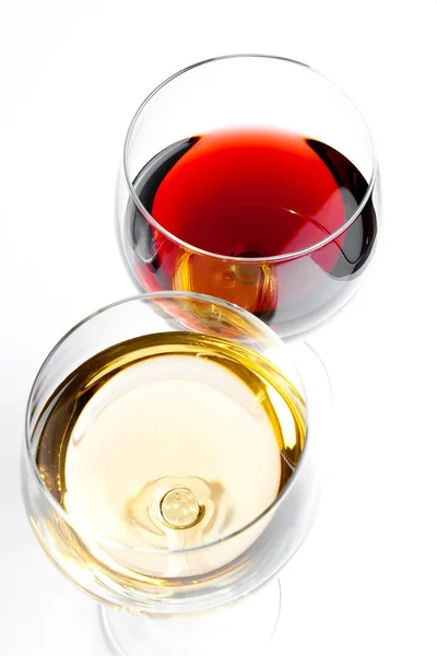 Top of view of red and white wine glasses — Stock Photo, Image