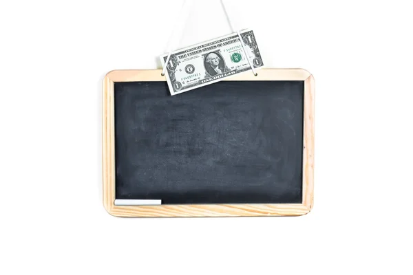 Prázdný školní tabule s dolarem na vrcholu — Stock fotografie