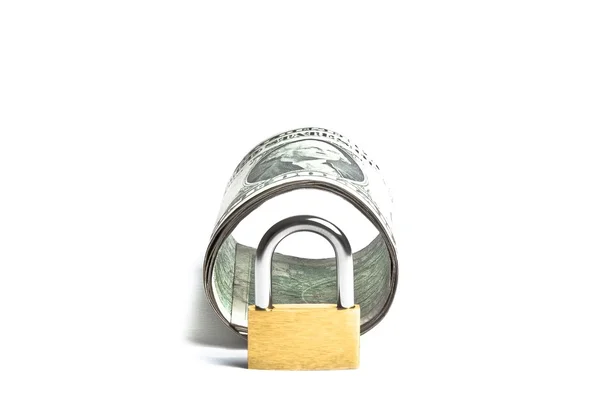 Dollar banknote rolled with lock security — Stock Photo, Image