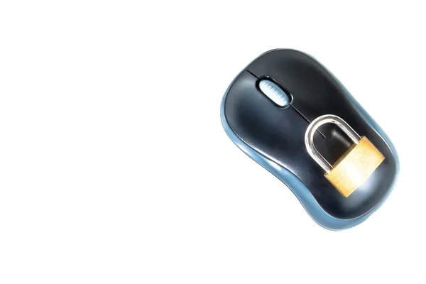 Top of view of mouse with lock security, computer security concept — Stock Photo, Image