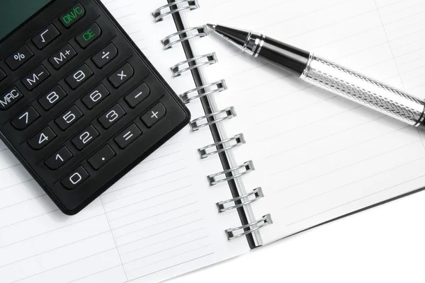 Calculator notebook and business pen — Stock Photo, Image