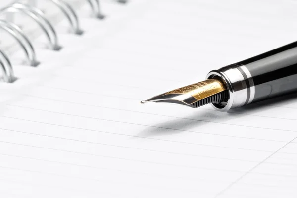 Notebook e penna stilografica dorata in composizione — Foto Stock