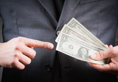 işadamı ile dolar onun elini, iş için kavram ve para kazanmak