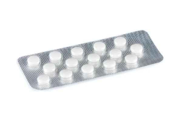 White pills packed in blister isolated — Stock Photo, Image