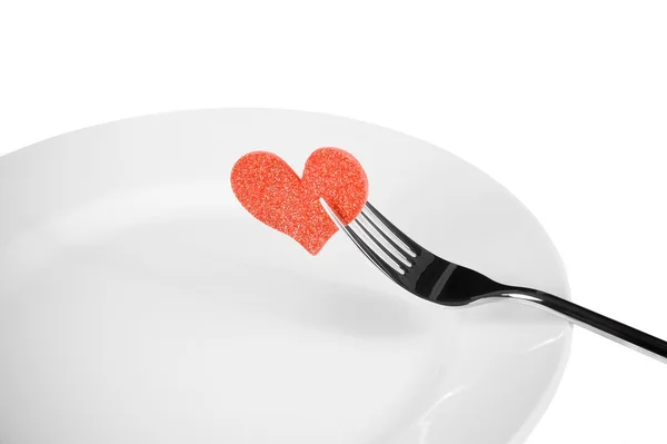 День святого Валентина ужин в ресторан на белом фоне — стоковое фото