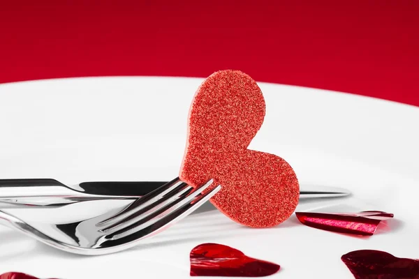San Valentino cena serie su sfondo rosso — Foto Stock