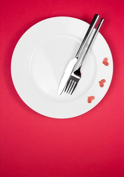 Série restaurant, dîner Saint Valentin sur fond rouge — Photo