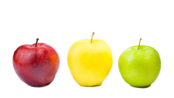 Drei verschiedene bunte Äpfel — Stockfoto