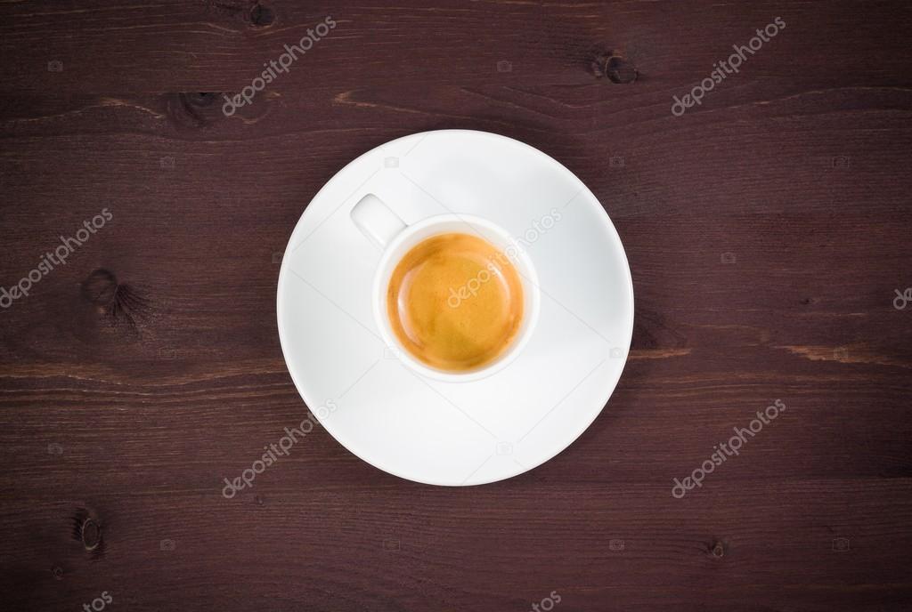time of coffee break, top of view of one cup of italian espresso coffee