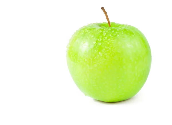 Green apple with droplets of water isolated on white — Stock Photo, Image