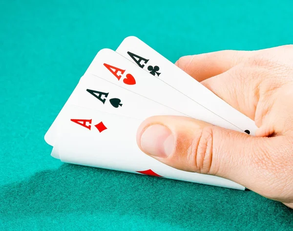 Playing cards in a man hand — Stock Photo, Image