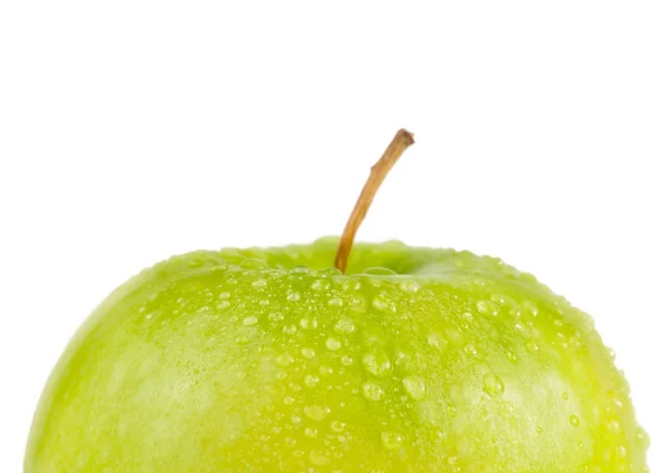 Half green apple with droplets on white background — Stock Photo, Image